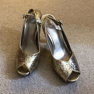 Gold Sequins Peep-toe Heels